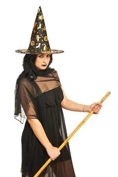 Witch with broom Foto stock