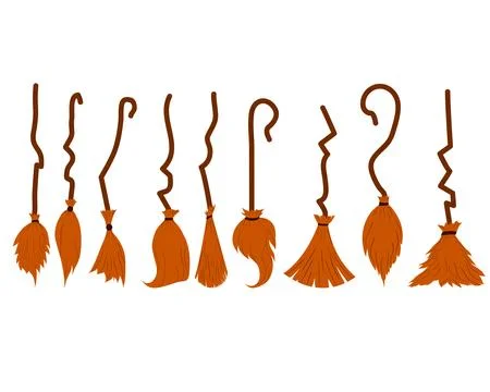 Witch broom set, Halloween. vector isolated on a white background Stock Illustration