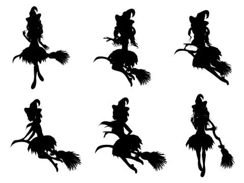 Witch with Broom Silhouette Stock Illustration