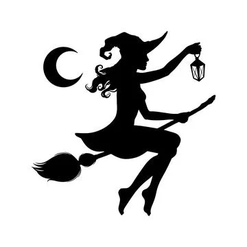 Witch on Broom Silhouette Ilustración de archivo