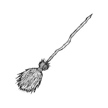 Witch broom. Vector. Isolated object on white. Hand-drawn style. Stock Illustration