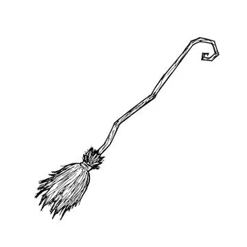 Witch broom. Vector. Isolated object on white. Hand-drawn style. Stock Illustration