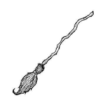 Witch broom. Vector. Isolated object on white. Hand-drawn style. Stock Illustration