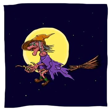 Witch on a broomstick Stock Illustration