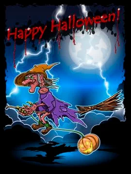 Witch on a broomstick Stock Illustration