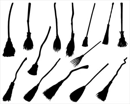 WITCH BROOMSTICK SILHOUETTE Stock Illustration