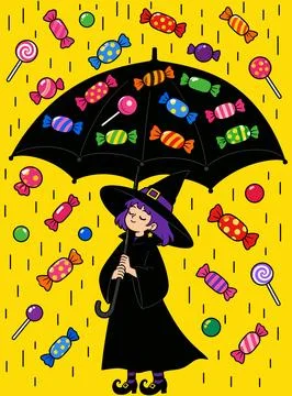Witch with Candy Umbrella Stock Illustration