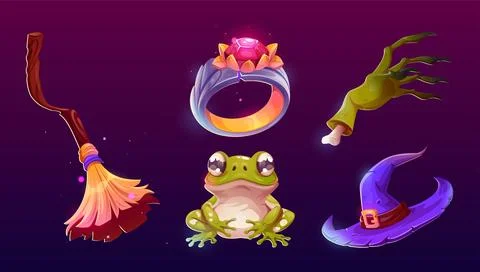 Witch cartoon game ui elements. Stock Illustration