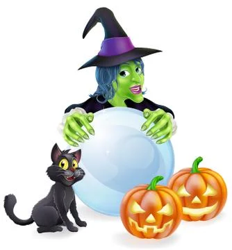 Witch cat pumpkins and crystal ball イラスト素材