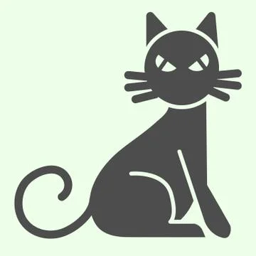 Witch cat solid icon. Scary cat sitting sideways and staring glyph style イラスト素材