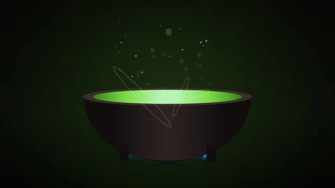 Witch Cauldron Boiling Green Potion with Magic Sparkles Animation 스톡 동영상 347966872