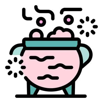 Witch cauldron brewing magic potion, with smoke and bubbles Illustrazione stock