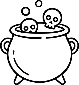 Witch cauldron brewing magic potion with skulls Stock Illustration