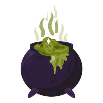 Witch cauldron with bubbling green liquid isolated Stock Illustration