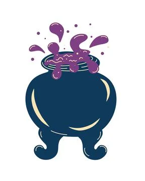 Witch cauldron with bubbling liquid. Magic potion. Symbol of witchcraft. Dark Illustrazione stock