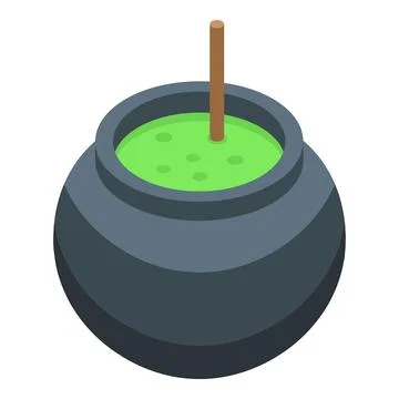 Witch cauldron with green potion boiling and stick inside is making magic potion Illustrazione stock