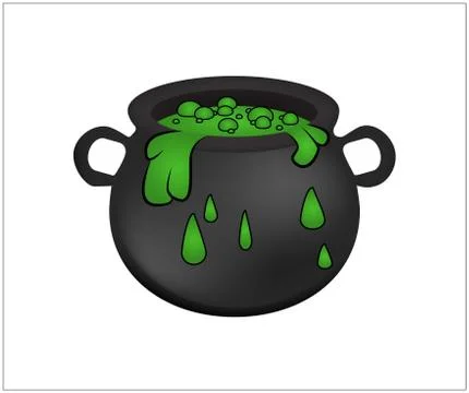 Witch cauldron with green potion, bubbling witches brew. Realistic Vector ill Stock Illustration