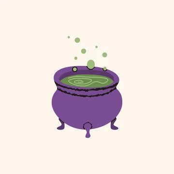 Witch Cauldron with Green Potion Halloween Vector Illustration Stock Illustration