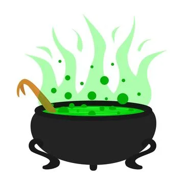Witch cauldron, Halloween magic pot with green potion. Stock Illustration