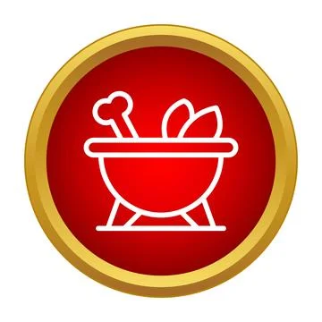 Witch cauldron icon containing bone and leaves Stock Illustration