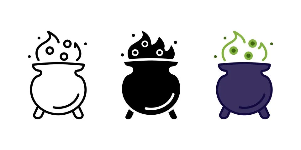 Witch cauldron icon. Magic pot Halloween vector illustration. Wizard iron b.. Stock Illustration