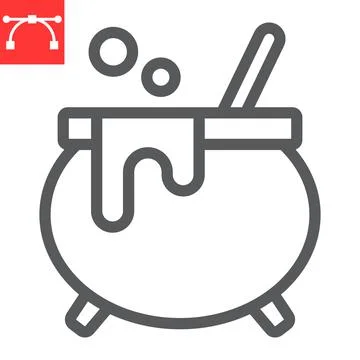 Witch cauldron line icon Stock Illustration