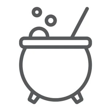 Witch cauldron line icon, magic and witchcraft 스톡 일러스트