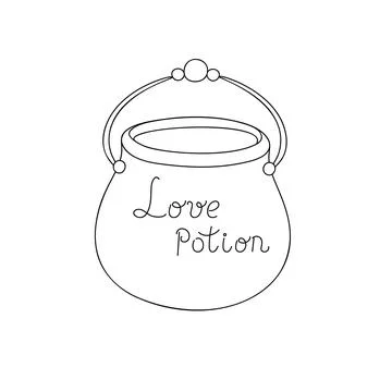 Witch cauldron with love potion hand drawn outline vector illustration, cooki イラスト素材