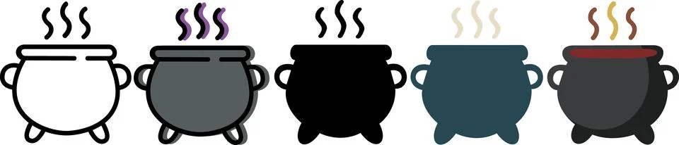 Witch Cauldron Magic Potion Boiling Icons Stock Illustration