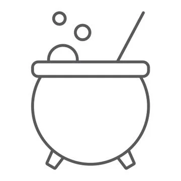 Witch cauldron thin line icon, magic witchcraft 스톡 일러스트