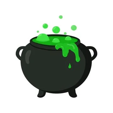 Witch Cauldron Vector Illustration: Halloween Green Potion Bubbling Pot Icon Stock Illustration