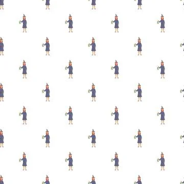 Witch character holding magic lantern repeating pattern Stock Illustration