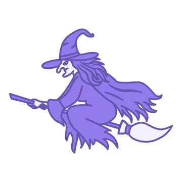Witch Color Icon. Vector Icon of Evil Witch Flying on Broom. Fairytale Char.. Stock Illustration