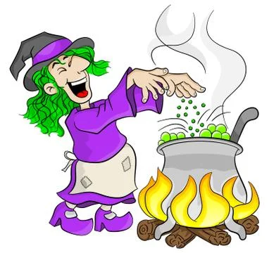 Witch cooking a magic potion in the cauldron Illustrazione stock