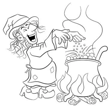 Witch cooking a magic potion in the cauldron Stock Illustration