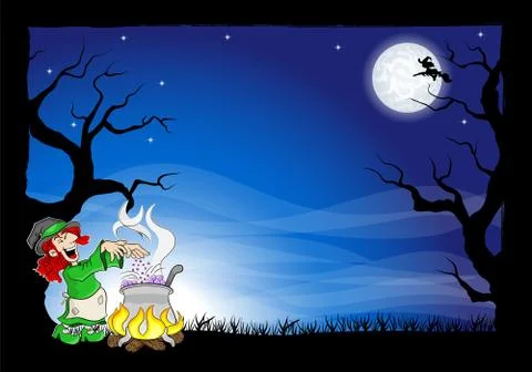 Witch cooking a magic potion in the cauldron Stock Illustration