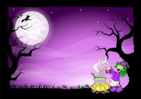 Witch cooking a magic potion in the cauldron Stock Illustration