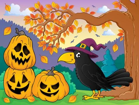Witch crow theme image - eps10 vector illustration. Stock Illustration