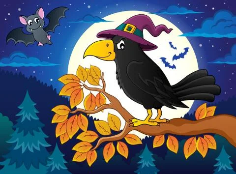 Witch crow theme image - eps10 vector illustration. Stock Illustration