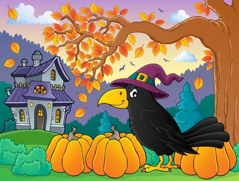 Witch crow theme image - eps10 vector illustration. Stock Illustration