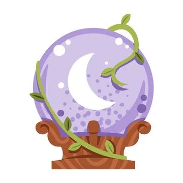 Witch Crystal Ball Flat Vector Illustration Isolated on White. Halloween Magic Stock Illustration