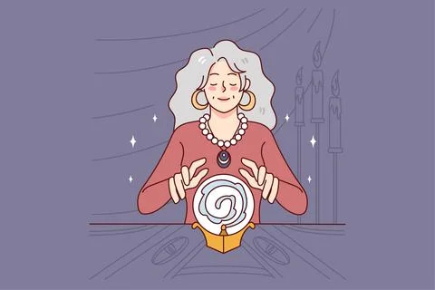 Witch with crystal ball telling future Stock Illustration