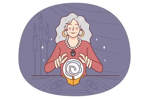 Witch with crystal ball telling future Stock Illustration