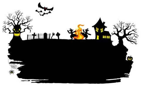 Witch dancing around fire at halloween Stock Illustration