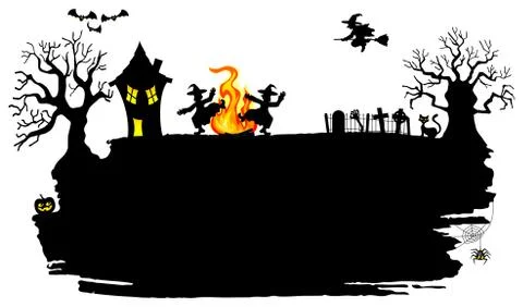 Witch dancing around fire at halloween Stock Illustration