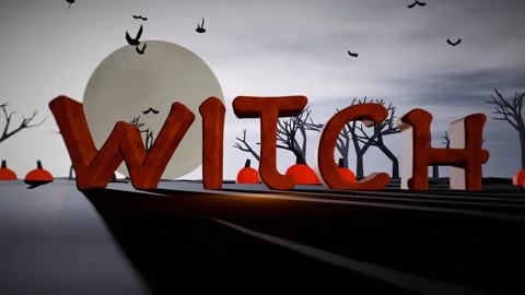 Witch Dark Stone Letters in a Misty Graveyard with a Full Moon Stock Footage 342367769