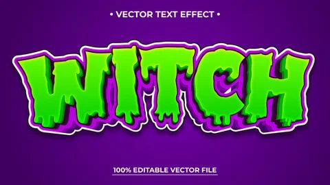 Witch editable text effect, customizable spooky and scary Halloween 3d font.. Stock Illustration