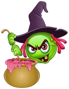 Witch emoticon with cauldron Stock Illustration