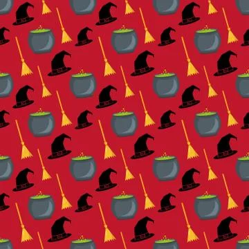 Witch equipment seamless pattern for halloween concept vector illustration Stock Illustration