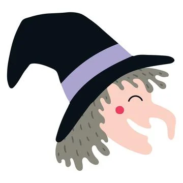 Witch face in pointy hat isolated Stock Illustration